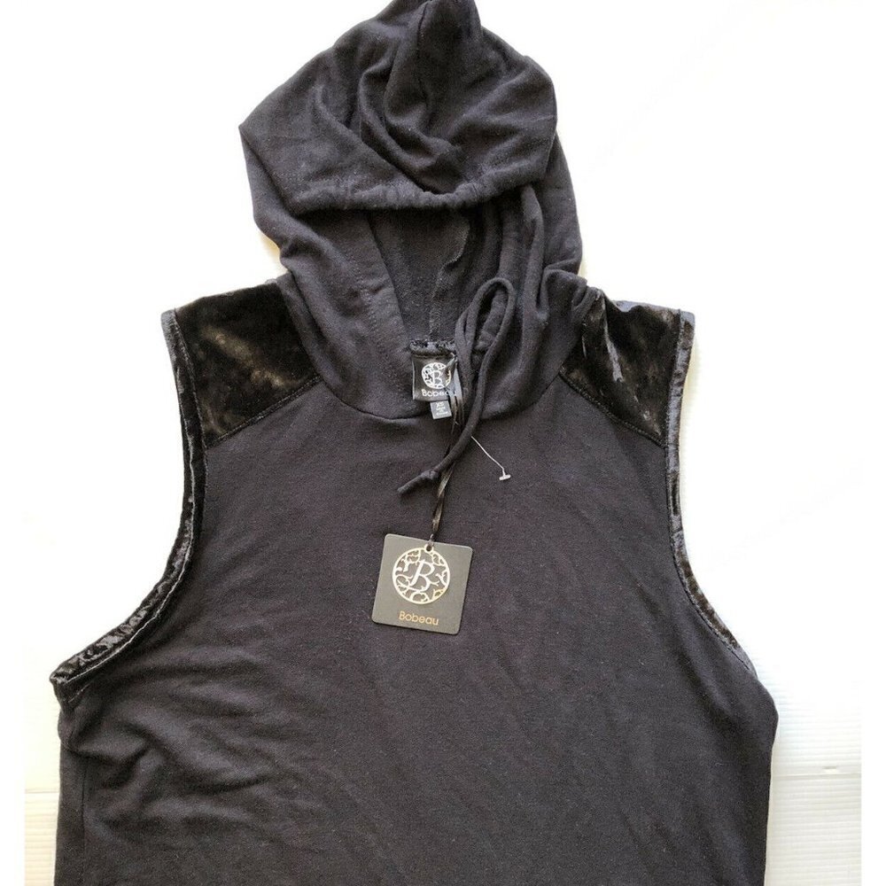 New Bobeau Black Active Cover Up Womens Size XS Velour Trim Hooded Dress - Picture 6 of 11
